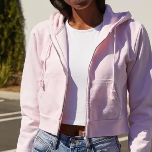 Brandy Melville Other - Brandy Melville - pink crop crystal hoodie